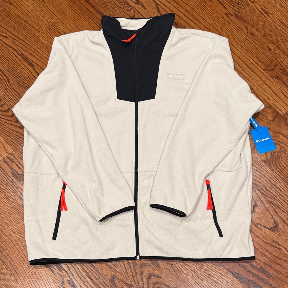 Columbia Tan and Black Fleece Jacket with Red Accents